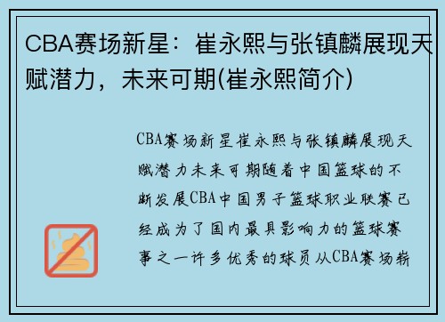 CBA赛场新星：崔永熙与张镇麟展现天赋潜力，未来可期(崔永熙简介)